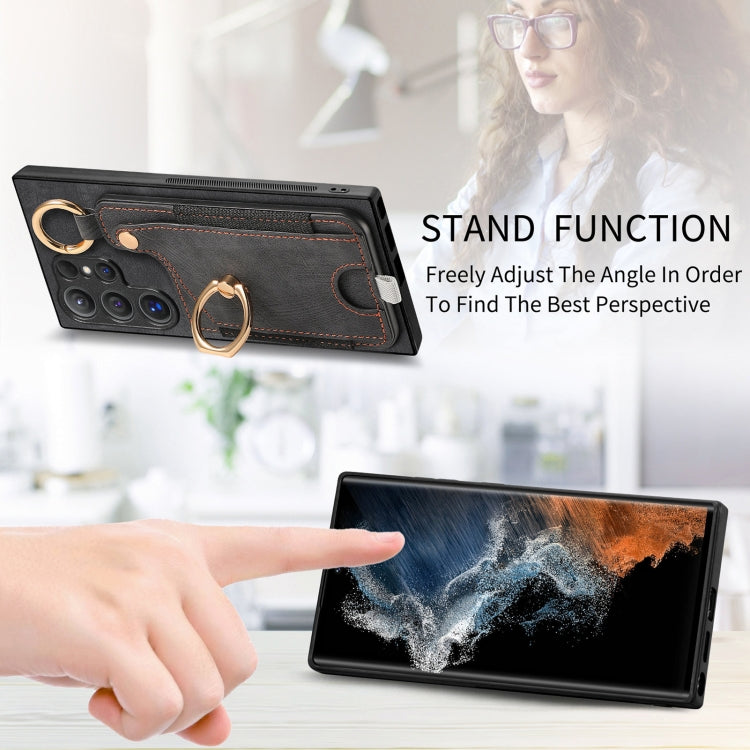 For Samsung Galaxy S23+ 5G Retro Skin-feel Ring Card Bag Phone Case with Hang Loop(Black) - HoMEdemic™ 