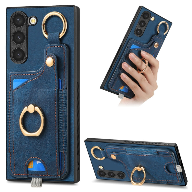 For Samsung Galaxy S23+ 5G Retro Skin-feel Ring Card Bag Phone Case with Hang Loop(Blue) - HoMEdemic™ 