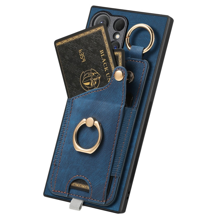 For Samsung Galaxy S23+ 5G Retro Skin-feel Ring Card Bag Phone Case with Hang Loop(Blue) - HoMEdemic™ 
