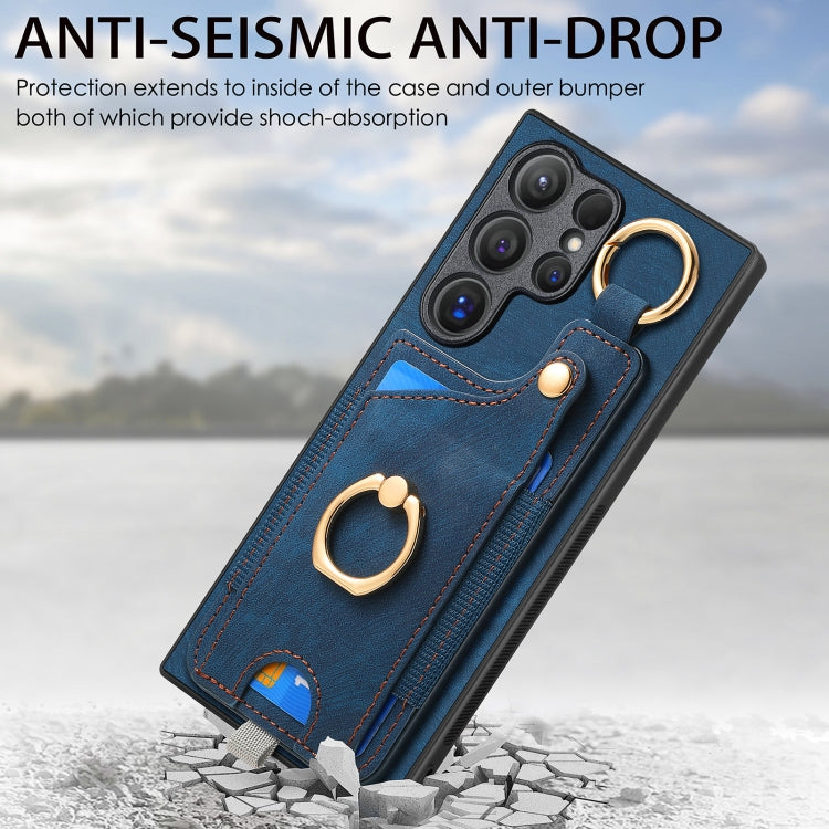 For Samsung Galaxy S23+ 5G Retro Skin-feel Ring Card Bag Phone Case with Hang Loop(Blue) - HoMEdemic™ 