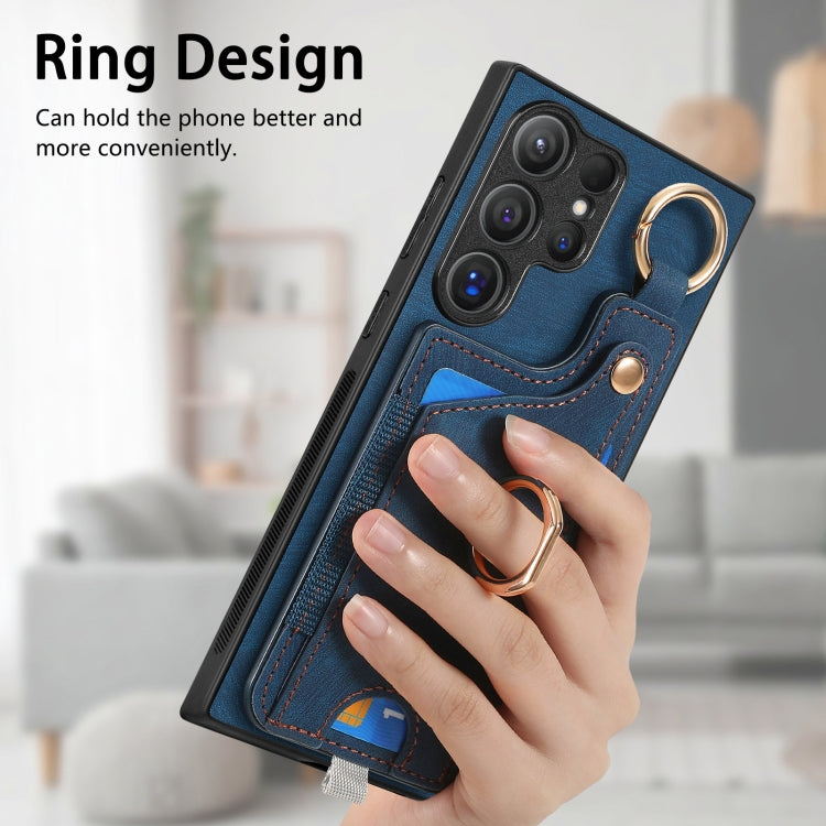 For Samsung Galaxy S23+ 5G Retro Skin-feel Ring Card Bag Phone Case with Hang Loop(Blue) - HoMEdemic™ 