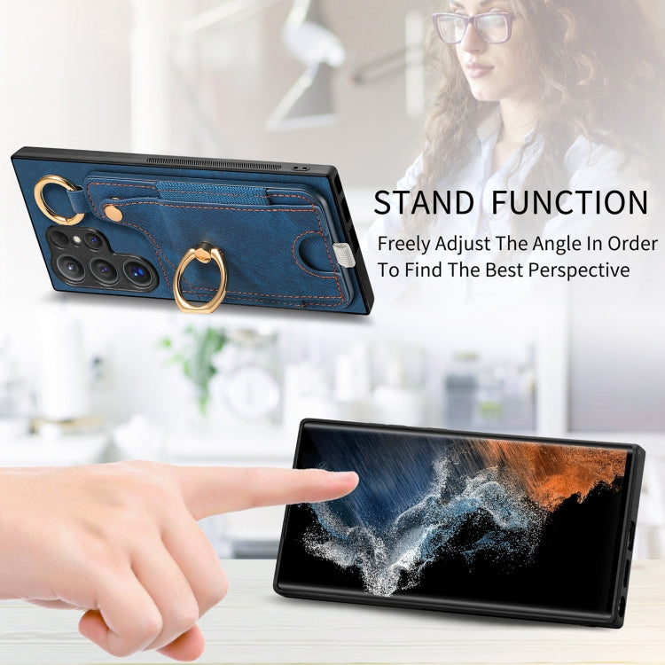 For Samsung Galaxy S23+ 5G Retro Skin-feel Ring Card Bag Phone Case with Hang Loop(Blue) - HoMEdemic™ 