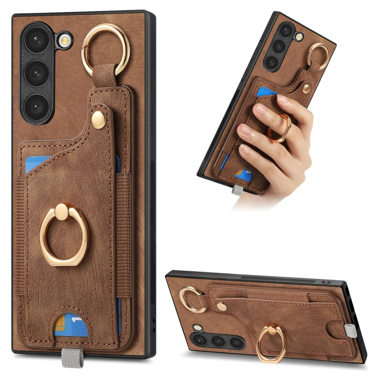 For Samsung Galaxy S23+ 5G Retro Skin-feel Ring Card Bag Phone Case with Hang Loop(Brown) - HoMEdemic™ 