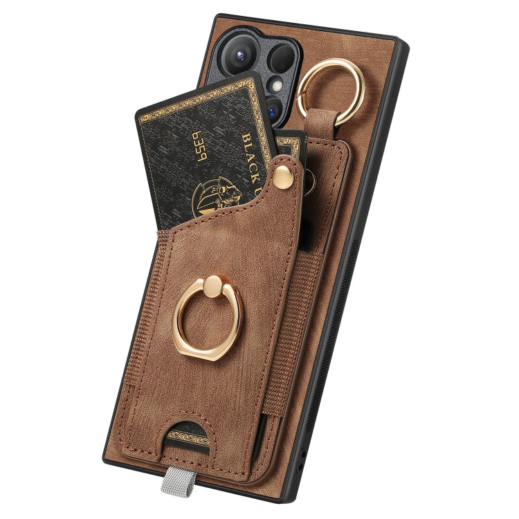 For Samsung Galaxy S23+ 5G Retro Skin-feel Ring Card Bag Phone Case with Hang Loop(Brown) - HoMEdemic™ 