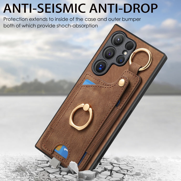 For Samsung Galaxy S23+ 5G Retro Skin-feel Ring Card Bag Phone Case with Hang Loop(Brown) - HoMEdemic™ 