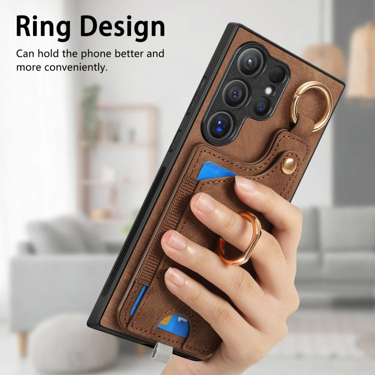 For Samsung Galaxy S23+ 5G Retro Skin-feel Ring Card Bag Phone Case with Hang Loop(Brown) - HoMEdemic™ 