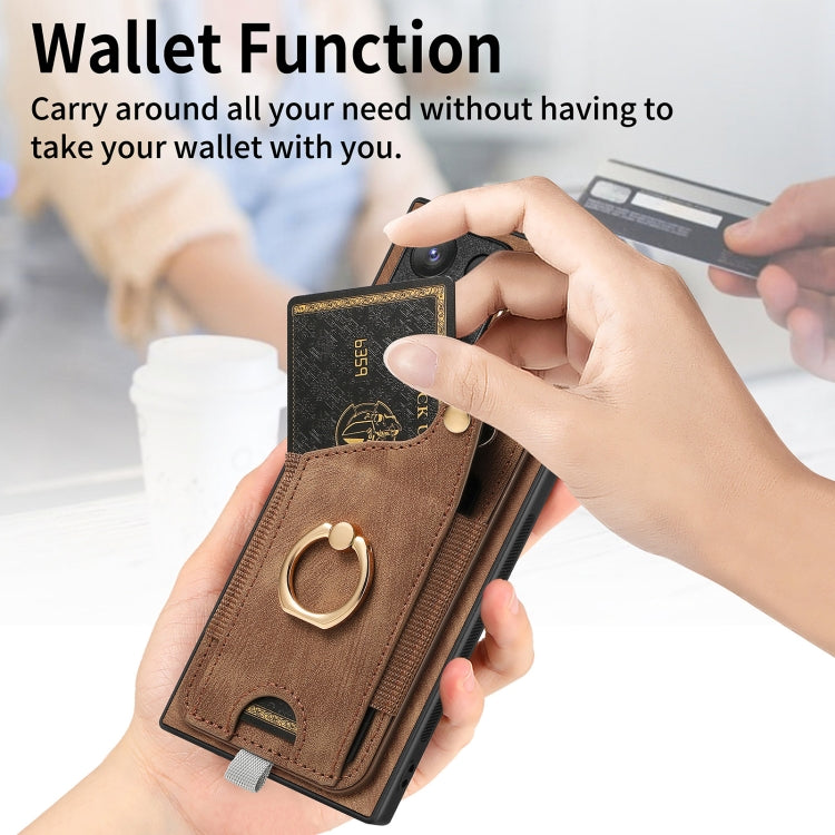For Samsung Galaxy S23+ 5G Retro Skin-feel Ring Card Bag Phone Case with Hang Loop(Brown) - HoMEdemic™ 