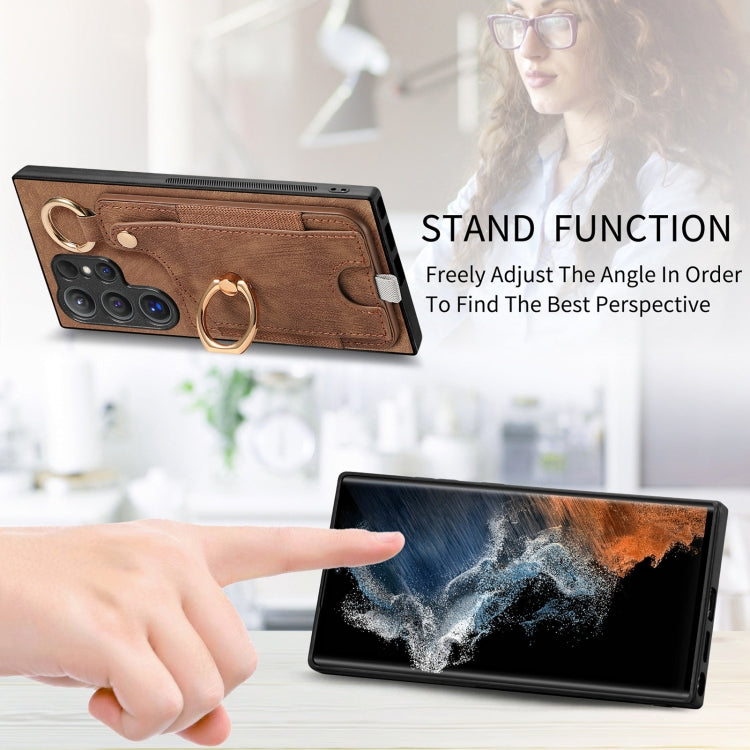 For Samsung Galaxy S23+ 5G Retro Skin-feel Ring Card Bag Phone Case with Hang Loop(Brown) - HoMEdemic™ 