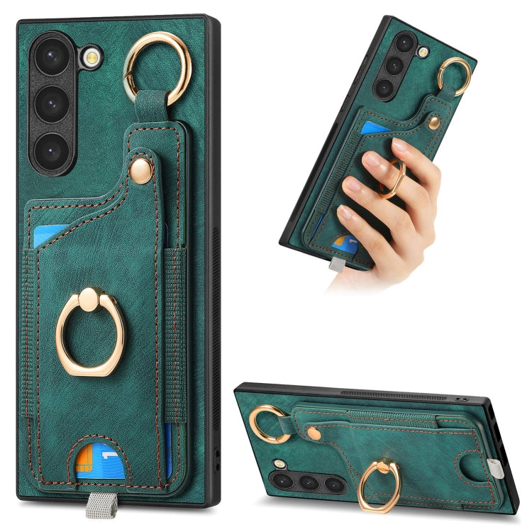 For Samsung Galaxy S23+ 5G Retro Skin-feel Ring Card Bag Phone Case with Hang Loop(Green) - HoMEdemic™ 