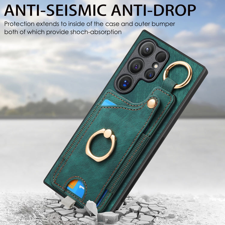 For Samsung Galaxy S23+ 5G Retro Skin-feel Ring Card Bag Phone Case with Hang Loop(Green) - HoMEdemic™ 