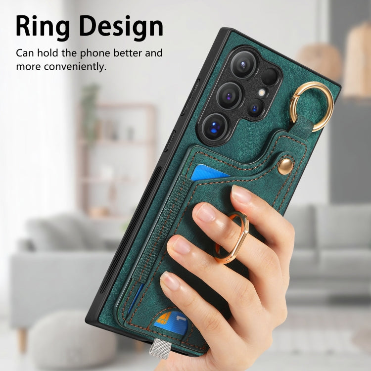 For Samsung Galaxy S23+ 5G Retro Skin-feel Ring Card Bag Phone Case with Hang Loop(Green) - HoMEdemic™ 