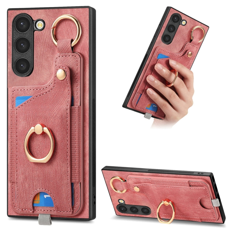 For Samsung Galaxy S23+ 5G Retro Skin-feel Ring Card Bag Phone Case with Hang Loop(Pink) - HoMEdemic™ 