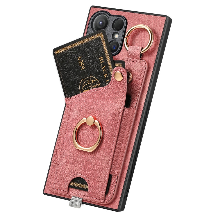 For Samsung Galaxy S23+ 5G Retro Skin-feel Ring Card Bag Phone Case with Hang Loop(Pink) - HoMEdemic™ 