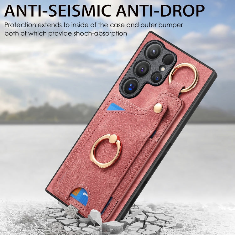 For Samsung Galaxy S23+ 5G Retro Skin-feel Ring Card Bag Phone Case with Hang Loop(Pink) - HoMEdemic™ 