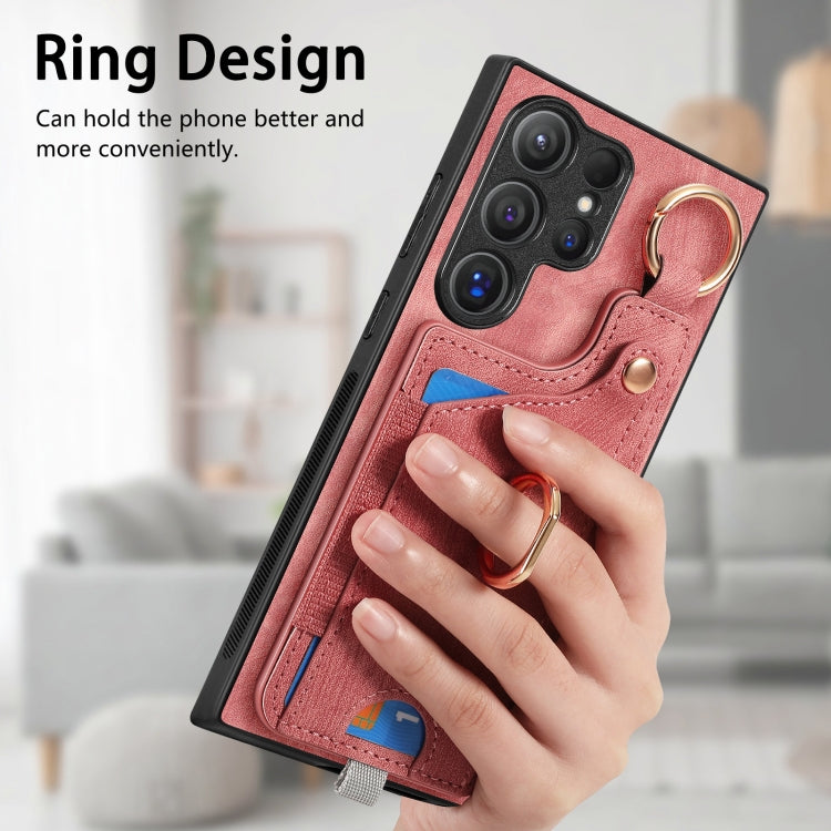 For Samsung Galaxy S23+ 5G Retro Skin-feel Ring Card Bag Phone Case with Hang Loop(Pink) - HoMEdemic™ 