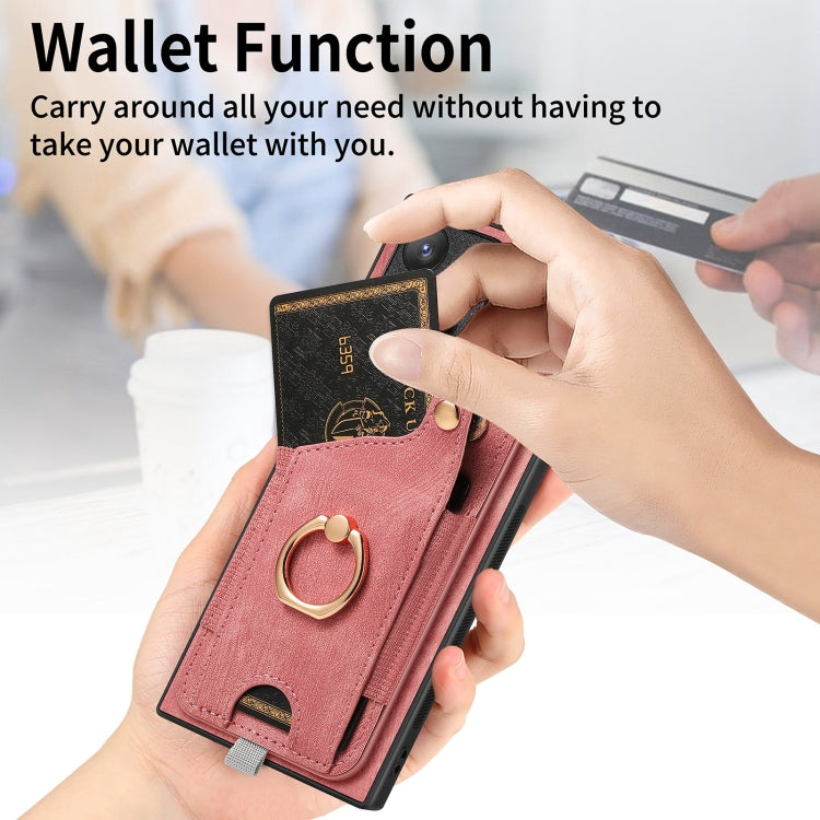For Samsung Galaxy S23+ 5G Retro Skin-feel Ring Card Bag Phone Case with Hang Loop(Pink) - HoMEdemic™ 