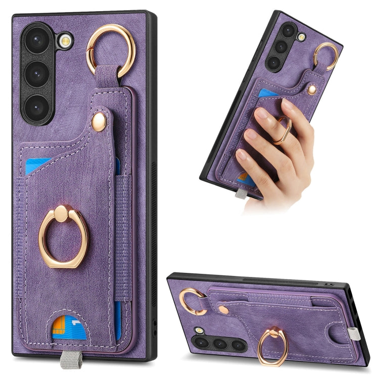 For Samsung Galaxy S23+ 5G Retro Skin-feel Ring Card Bag Phone Case with Hang Loop(Purple) - HoMEdemic™ 