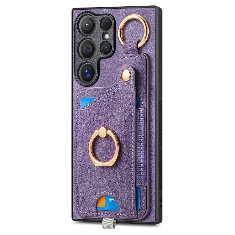 For Samsung Galaxy S23+ 5G Retro Skin-feel Ring Card Bag Phone Case with Hang Loop(Purple) - HoMEdemic™ 