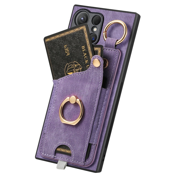 For Samsung Galaxy S23+ 5G Retro Skin-feel Ring Card Bag Phone Case with Hang Loop(Purple) - HoMEdemic™ 