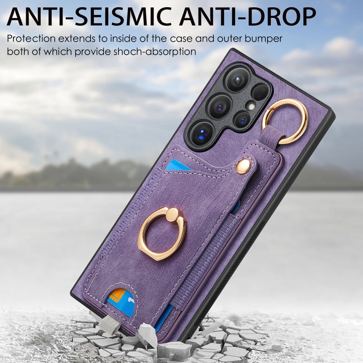 For Samsung Galaxy S23+ 5G Retro Skin-feel Ring Card Bag Phone Case with Hang Loop(Purple) - HoMEdemic™ 
