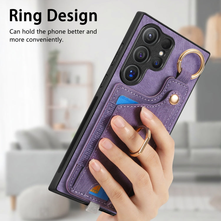 For Samsung Galaxy S23+ 5G Retro Skin-feel Ring Card Bag Phone Case with Hang Loop(Purple) - HoMEdemic™ 