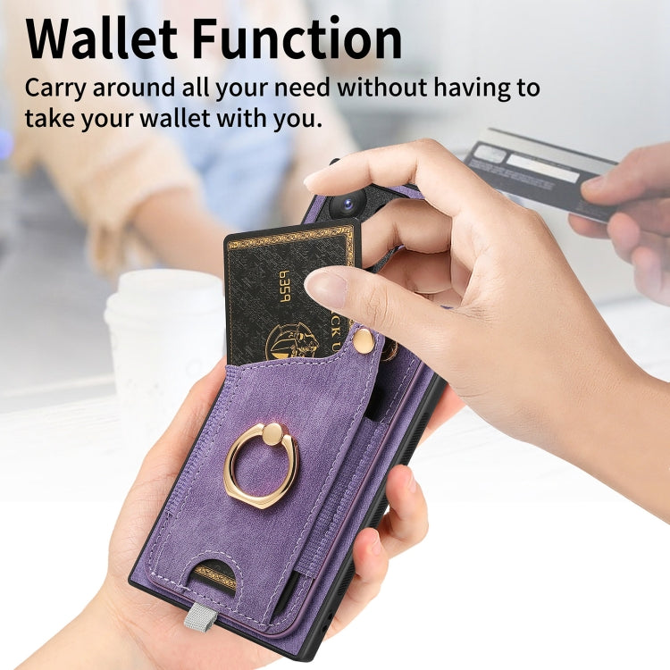 For Samsung Galaxy S23+ 5G Retro Skin-feel Ring Card Bag Phone Case with Hang Loop(Purple) - HoMEdemic™ 