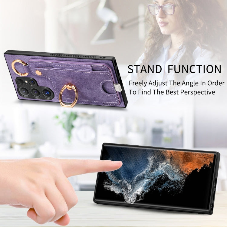For Samsung Galaxy S23+ 5G Retro Skin-feel Ring Card Bag Phone Case with Hang Loop(Purple) - HoMEdemic™ 