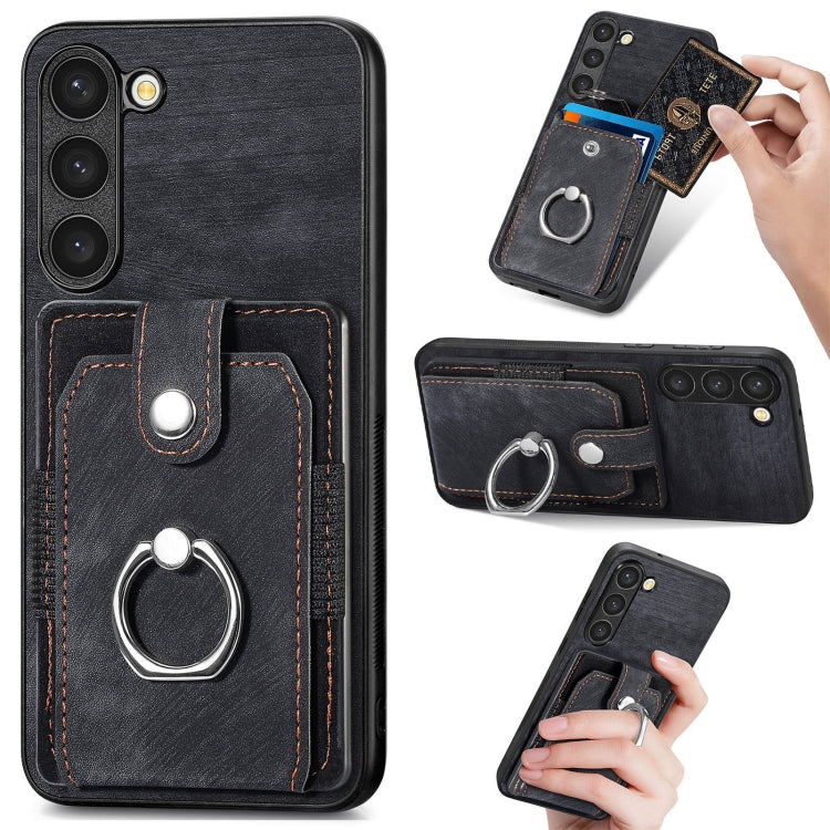 For Samsung Galaxy S23+ 5G Retro Skin-feel Ring Card Wallet Phone Case(Black) - HoMEdemic™ 