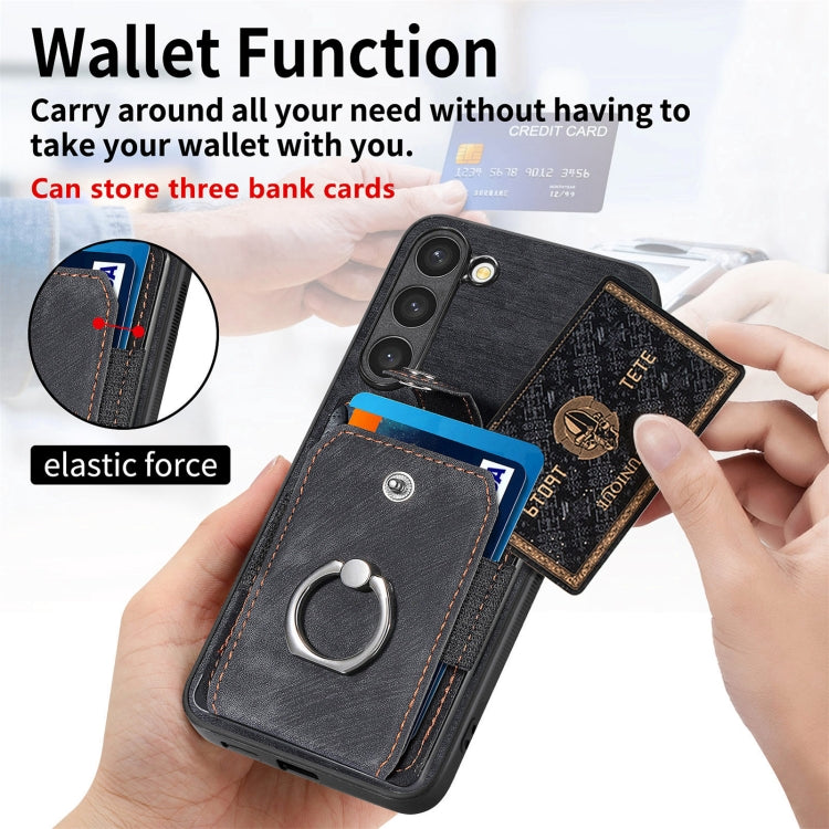 For Samsung Galaxy S23+ 5G Retro Skin-feel Ring Card Wallet Phone Case(Black) - HoMEdemic™ 