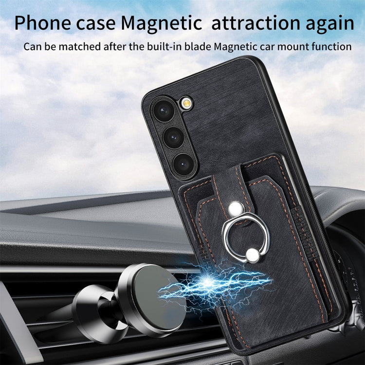 For Samsung Galaxy S23+ 5G Retro Skin-feel Ring Card Wallet Phone Case(Black) - HoMEdemic™ 