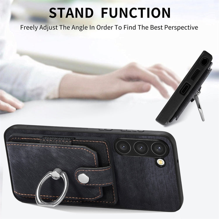 For Samsung Galaxy S23+ 5G Retro Skin-feel Ring Card Wallet Phone Case(Black) - HoMEdemic™ 