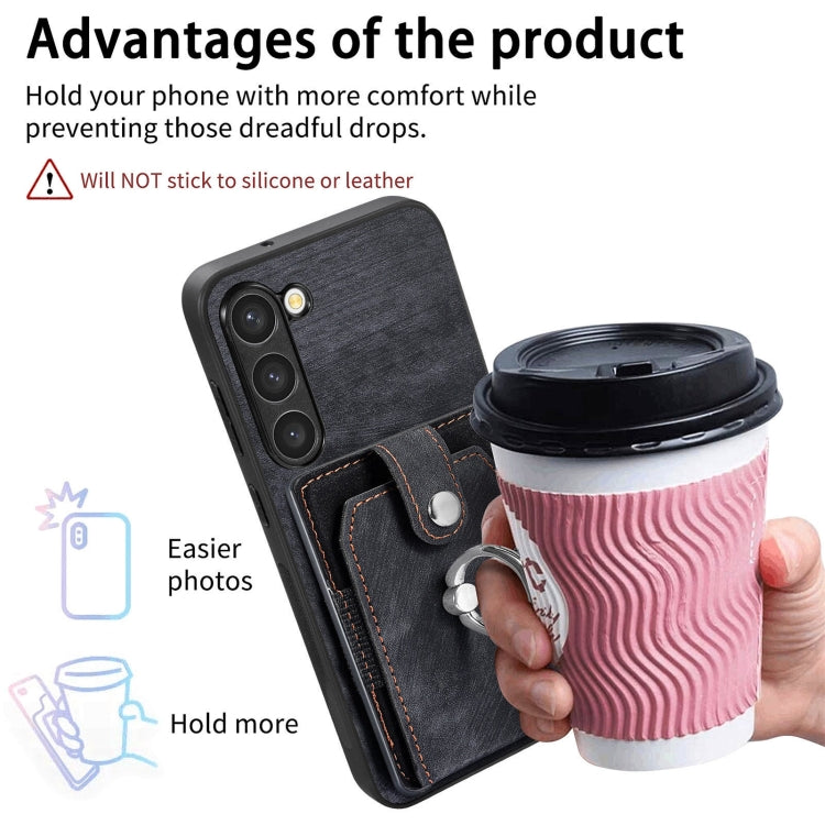 For Samsung Galaxy S23+ 5G Retro Skin-feel Ring Card Wallet Phone Case(Black) - HoMEdemic™ 