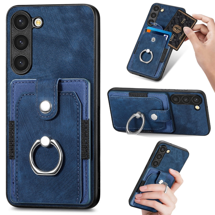 For Samsung Galaxy S23+ 5G Retro Skin-feel Ring Card Wallet Phone Case(Blue) - HoMEdemic™ 