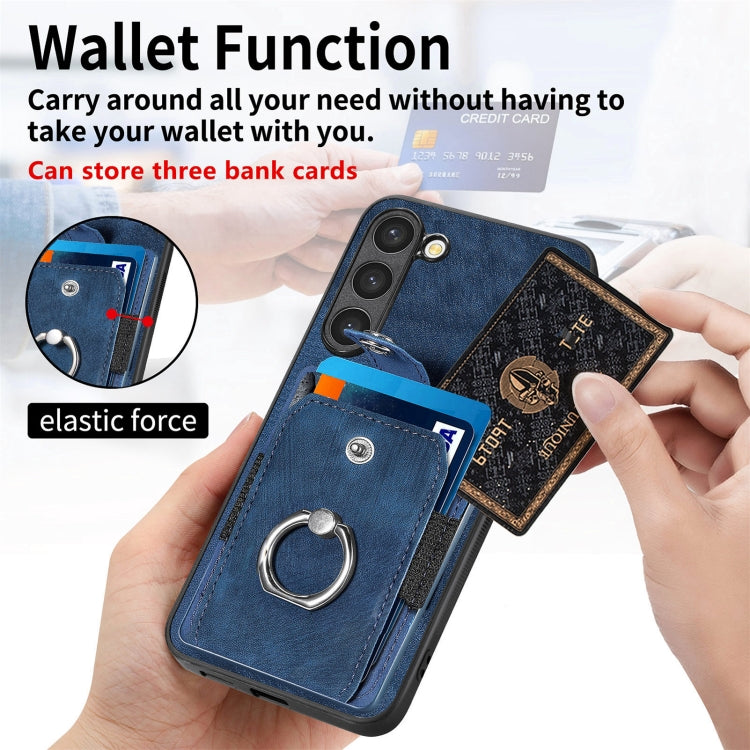 For Samsung Galaxy S23+ 5G Retro Skin-feel Ring Card Wallet Phone Case(Blue) - HoMEdemic™ 