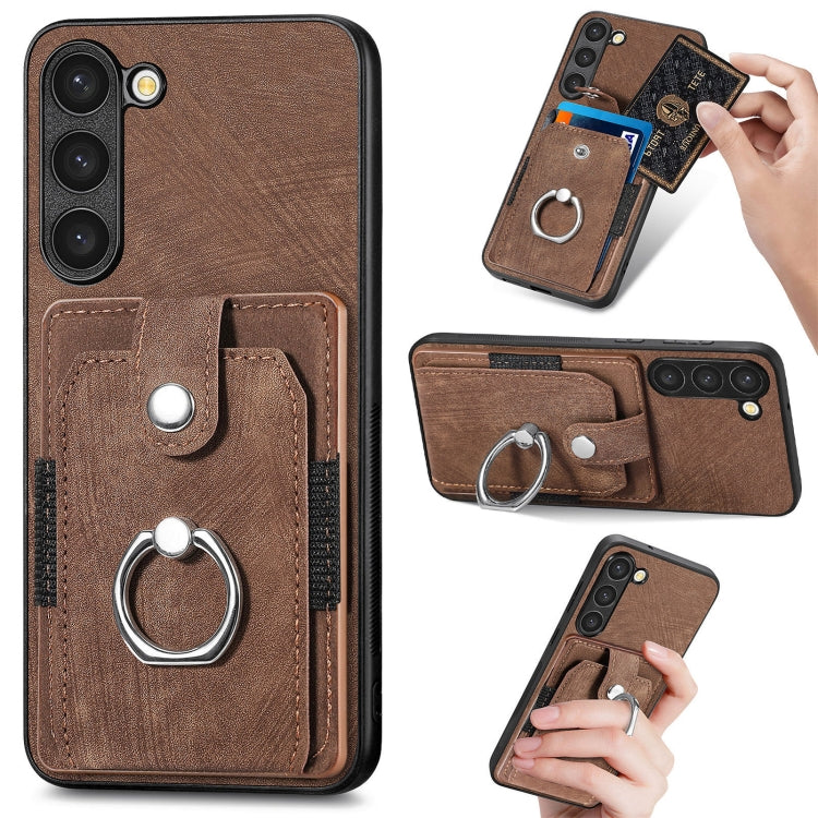 For Samsung Galaxy S23+ 5G Retro Skin-feel Ring Card Wallet Phone Case(Brown) - HoMEdemic™ 