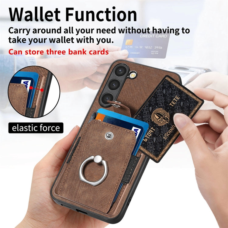 For Samsung Galaxy S23+ 5G Retro Skin-feel Ring Card Wallet Phone Case(Brown) - HoMEdemic™ 