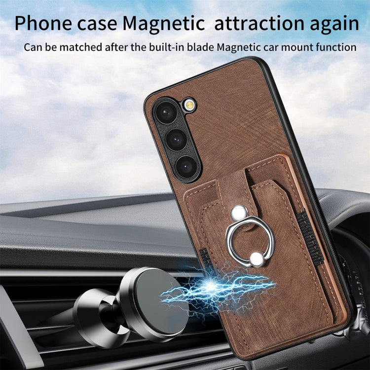 For Samsung Galaxy S23+ 5G Retro Skin-feel Ring Card Wallet Phone Case(Brown) - HoMEdemic™ 