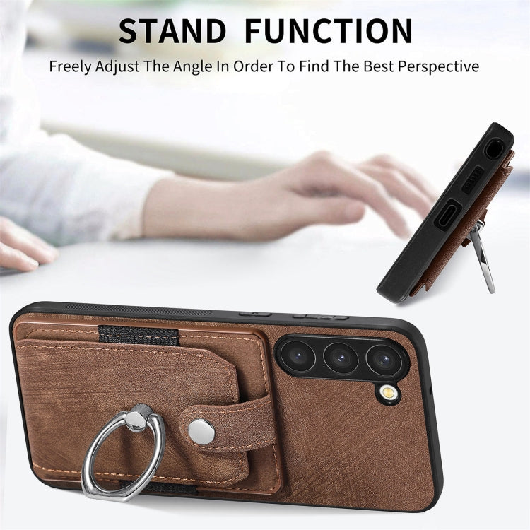 For Samsung Galaxy S23+ 5G Retro Skin-feel Ring Card Wallet Phone Case(Brown) - HoMEdemic™ 