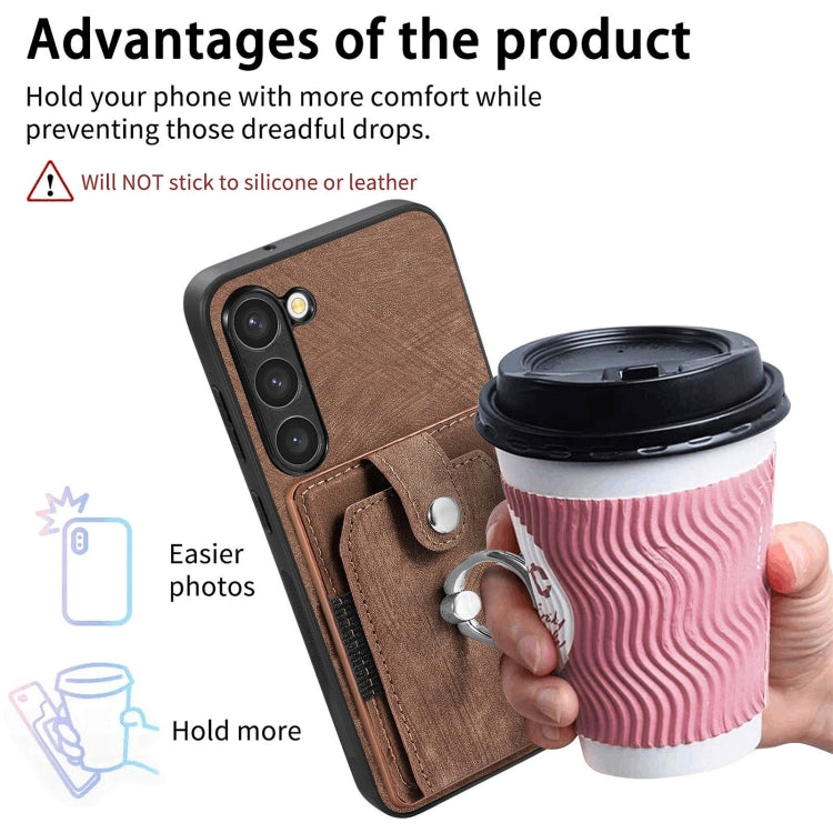 For Samsung Galaxy S23+ 5G Retro Skin-feel Ring Card Wallet Phone Case(Brown) - HoMEdemic™ 
