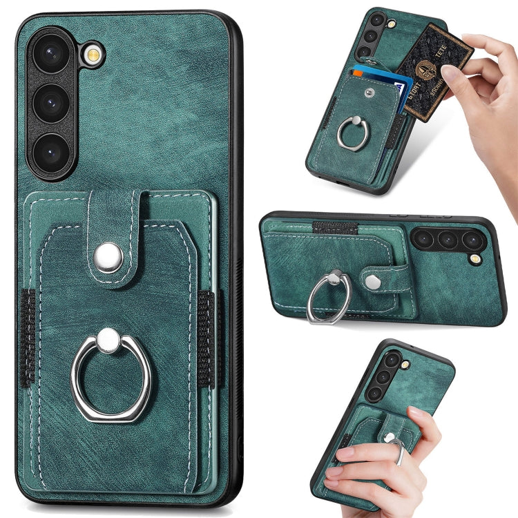 For Samsung Galaxy S23+ 5G Retro Skin-feel Ring Card Wallet Phone Case(Green) - HoMEdemic™ 
