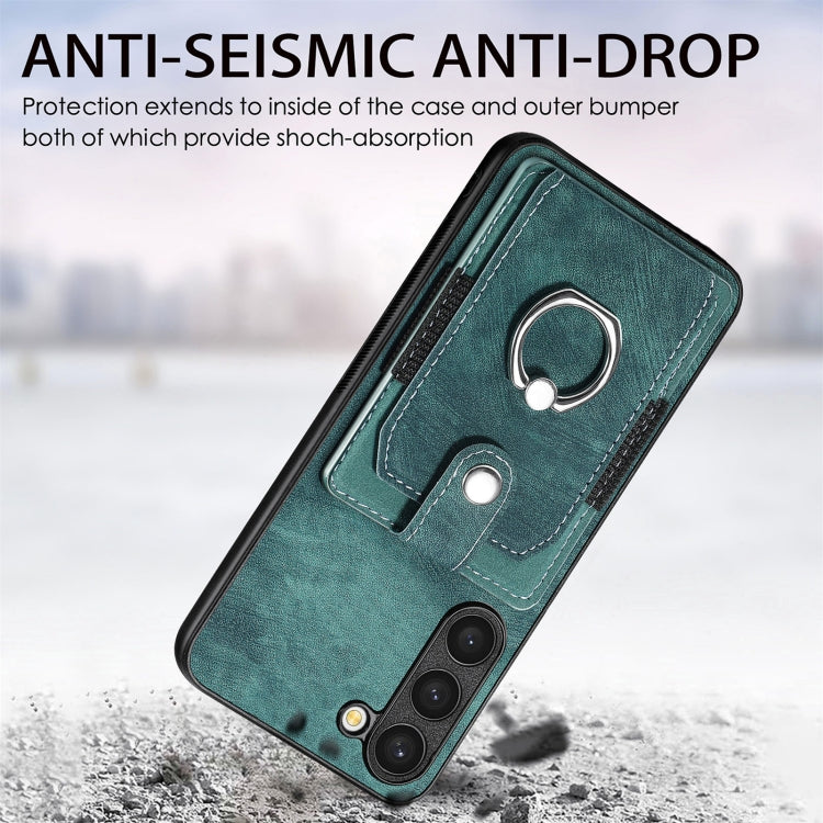 For Samsung Galaxy S23+ 5G Retro Skin-feel Ring Card Wallet Phone Case(Green) - HoMEdemic™ 