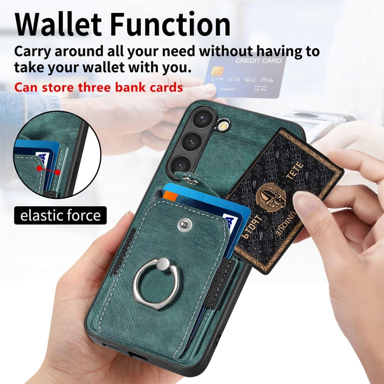 For Samsung Galaxy S23+ 5G Retro Skin-feel Ring Card Wallet Phone Case(Green) - HoMEdemic™ 
