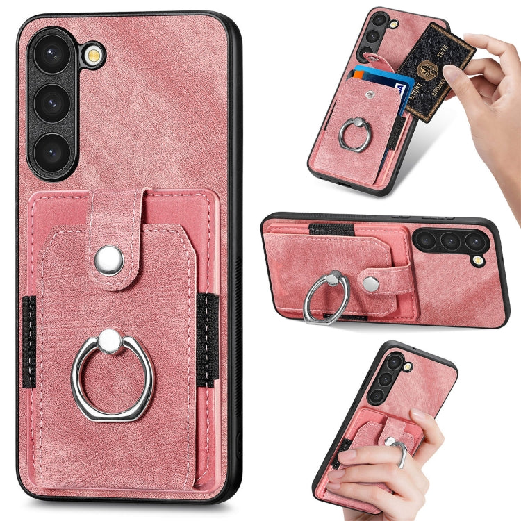For Samsung Galaxy S23+ 5G Retro Skin-feel Ring Card Wallet Phone Case(Pink) - HoMEdemic™ 