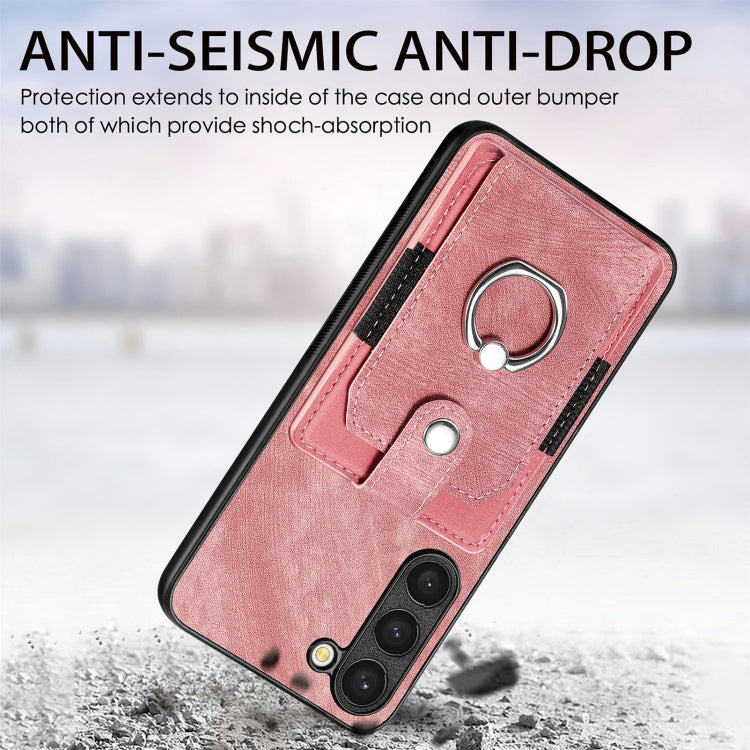 For Samsung Galaxy S23+ 5G Retro Skin-feel Ring Card Wallet Phone Case(Pink) - HoMEdemic™ 