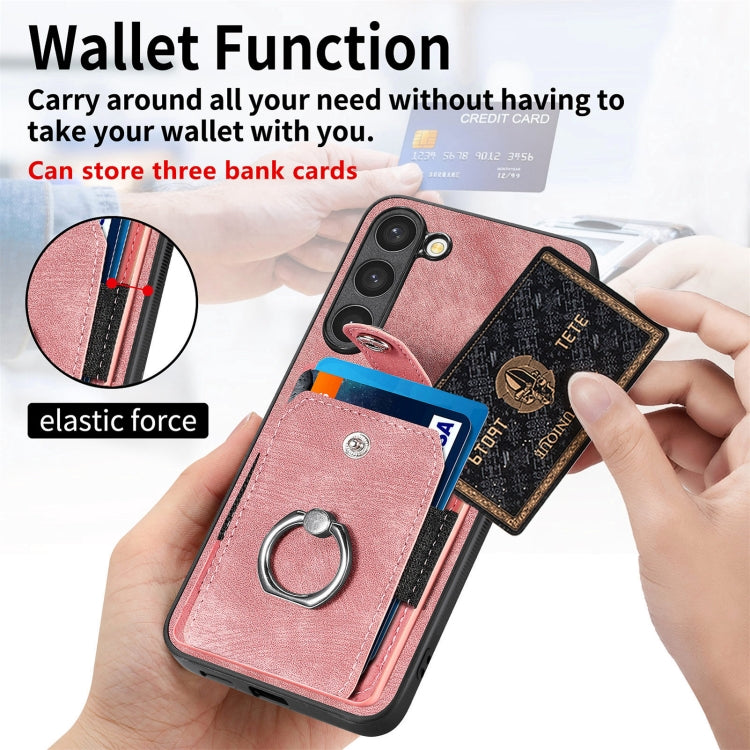 For Samsung Galaxy S23+ 5G Retro Skin-feel Ring Card Wallet Phone Case(Pink) - HoMEdemic™ 