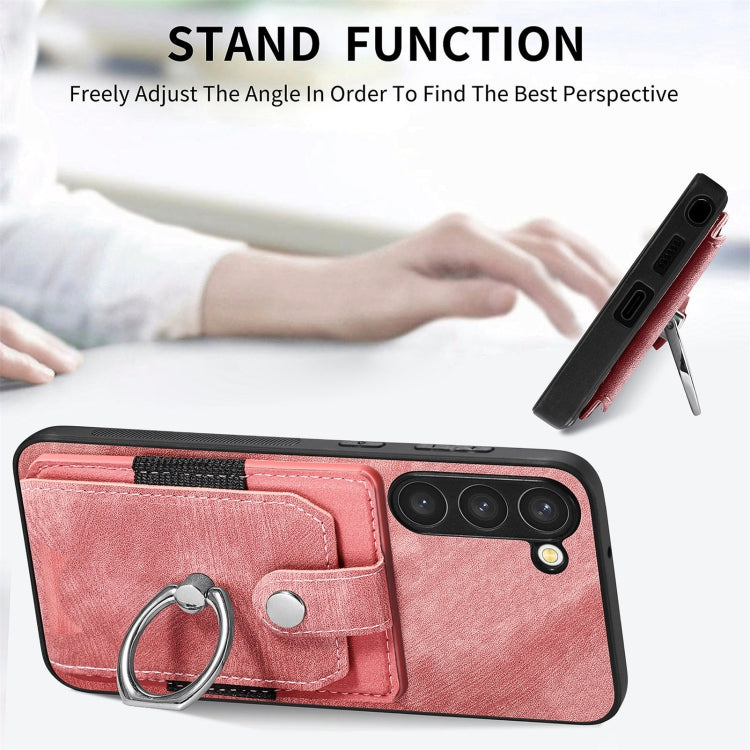 For Samsung Galaxy S23+ 5G Retro Skin-feel Ring Card Wallet Phone Case(Pink) - HoMEdemic™ 