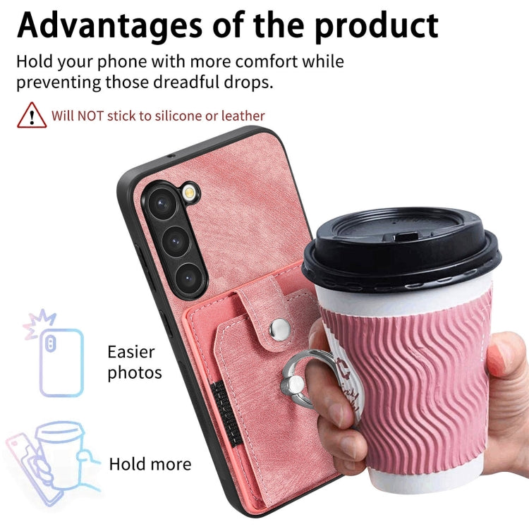 For Samsung Galaxy S23+ 5G Retro Skin-feel Ring Card Wallet Phone Case(Pink) - HoMEdemic™ 