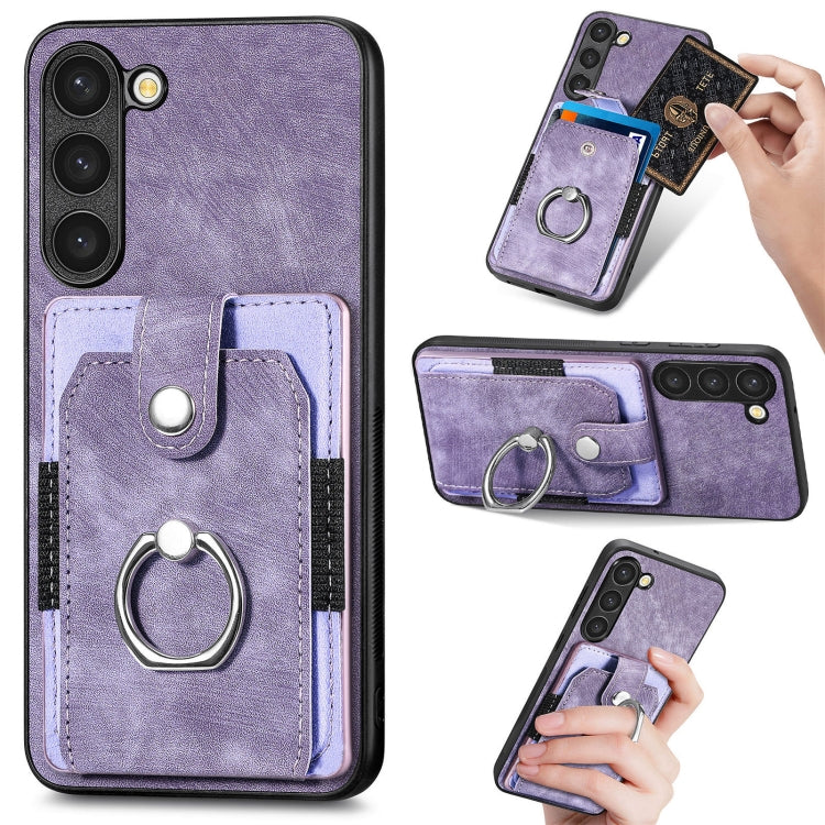 For Samsung Galaxy S23+ 5G Retro Skin-feel Ring Card Wallet Phone Case(Purple) - HoMEdemic™ 