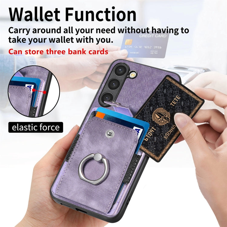 For Samsung Galaxy S23+ 5G Retro Skin-feel Ring Card Wallet Phone Case(Purple) - HoMEdemic™ 