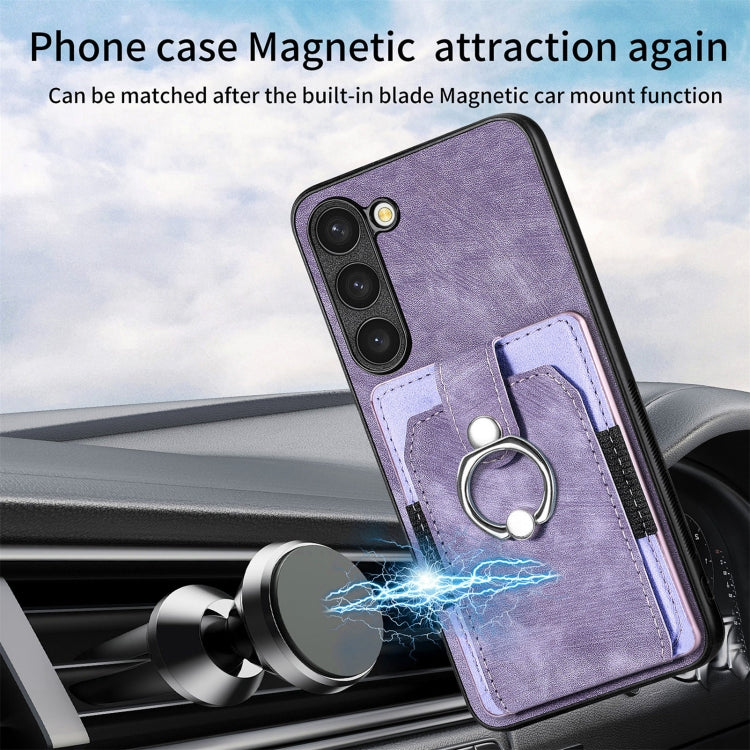 For Samsung Galaxy S23+ 5G Retro Skin-feel Ring Card Wallet Phone Case(Purple) - HoMEdemic™ 